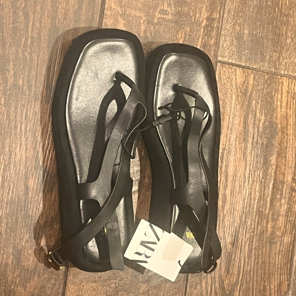 FLATFORM LEATHER SANDALS Black ZARA - Picture 11 of 12